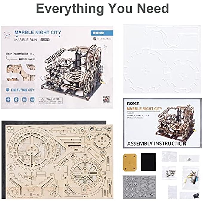 MARBLE NIGHT CITY MARBLE RUN CONSTRUCTION KIT, WOODEN CONSTRUCTION KIT, 3D WOODEN PUZZLE FOR CHILDREN AND ADULTS WITH 10 STEEL BALLS, MARBLE NIGHT CITY - Image 3